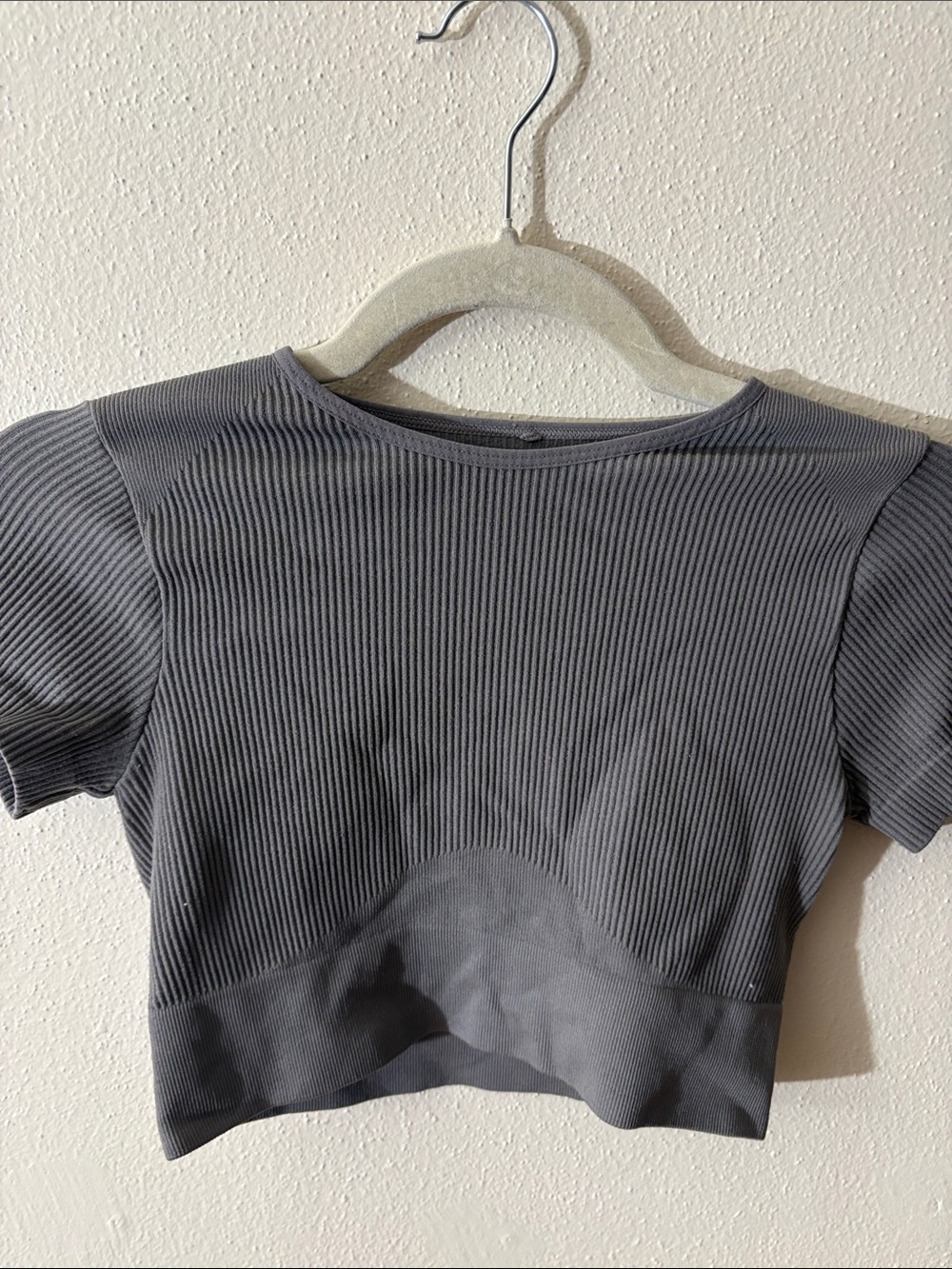 Garage Charcoal Ribbed Short Sleeve Crop Top